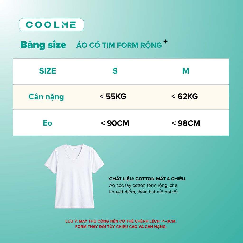 Áo cổ tim nữ trơn form rộng basic Coolme chất cotton mềm mát co giãn 4 chiều thấm hút mồ hôi mặc hè -G16 | BigBuy360 - bigbuy360.vn