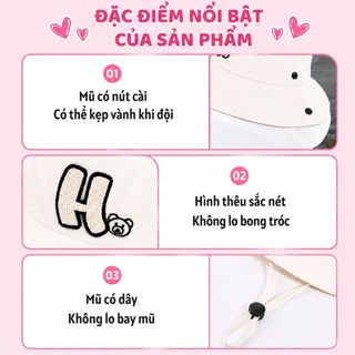 Mũ cao bồi cho bé HAZIN mũ rộng vành thêu chữ, nón tai bèo 2 lớp vải KAKI cho bé trai bé gái từ 3-10 tuổi siêu cá tính