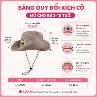 Mũ cao bồi cho bé HAZIN mũ rộng vành thêu chữ, nón tai bèo 2 lớp vải KAKI cho bé trai bé gái từ 3-10 tuổi siêu cá tính