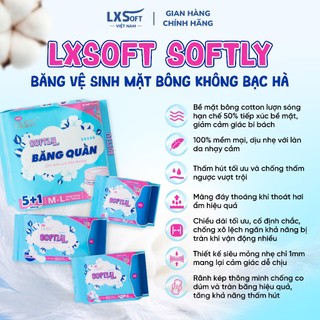 [ Tặng 12 quà] Combo 5 Băng vệ sinh Lxsoft Softly KHÔNG BẠC HÀ mặt bông lượn sóng, siêu mềm mỏng, siêu thấm hút