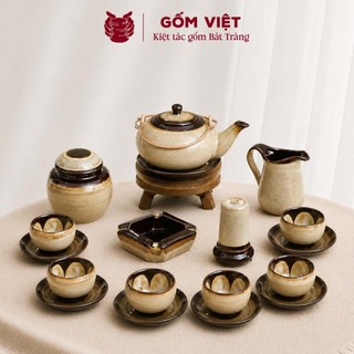 Bộ ấm chén men hỏa biến dáng nhật quai đồng, dung tích 400ml cao cấp - Gốm sứ Bát Tràng - Gốm Việt