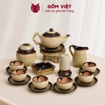 Bộ ấm chén men hỏa biến dáng gốc cây bé, to dung tích 400ml, 620ml - Gốm sứ Bát Tràng - Gốm Việt — ảnh 1