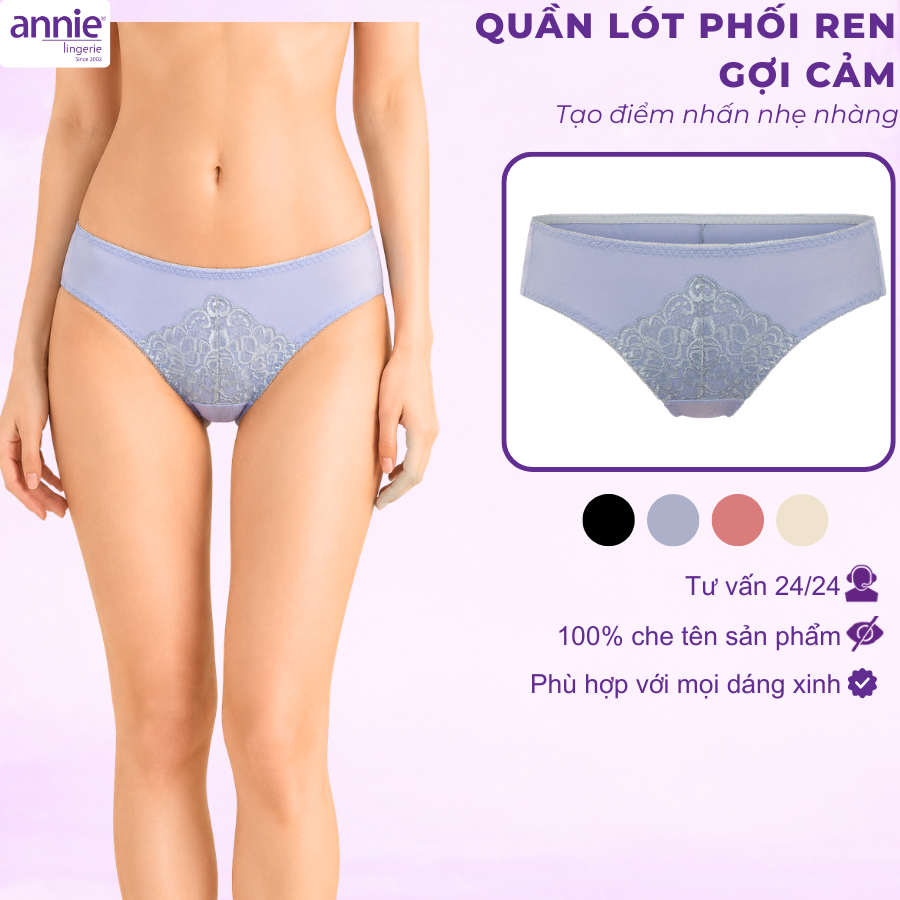 Quần lót nữ phối ren annie QE 2177 không vết hằn, co giãn 4 chiều, lưng thấp mặc thoải mái