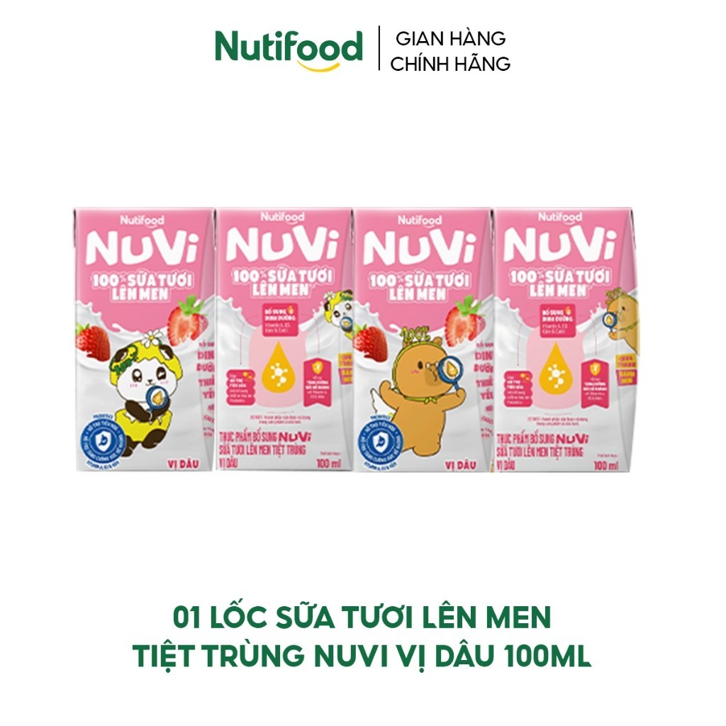 [HẠN SỬ DỤNG GẦN NHẤT 28/09/2026] [Quà tặng] Lốc Sữa Tươi Lên Men Tiệt Trùng Nuvi vị Dâu 100ml_1