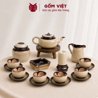 Bộ ấm chén men hỏa biến dáng đốt trúc bé, to dung tích 300ml, 350ml - Gốm sứ Bát Tràng - Gốm Việt