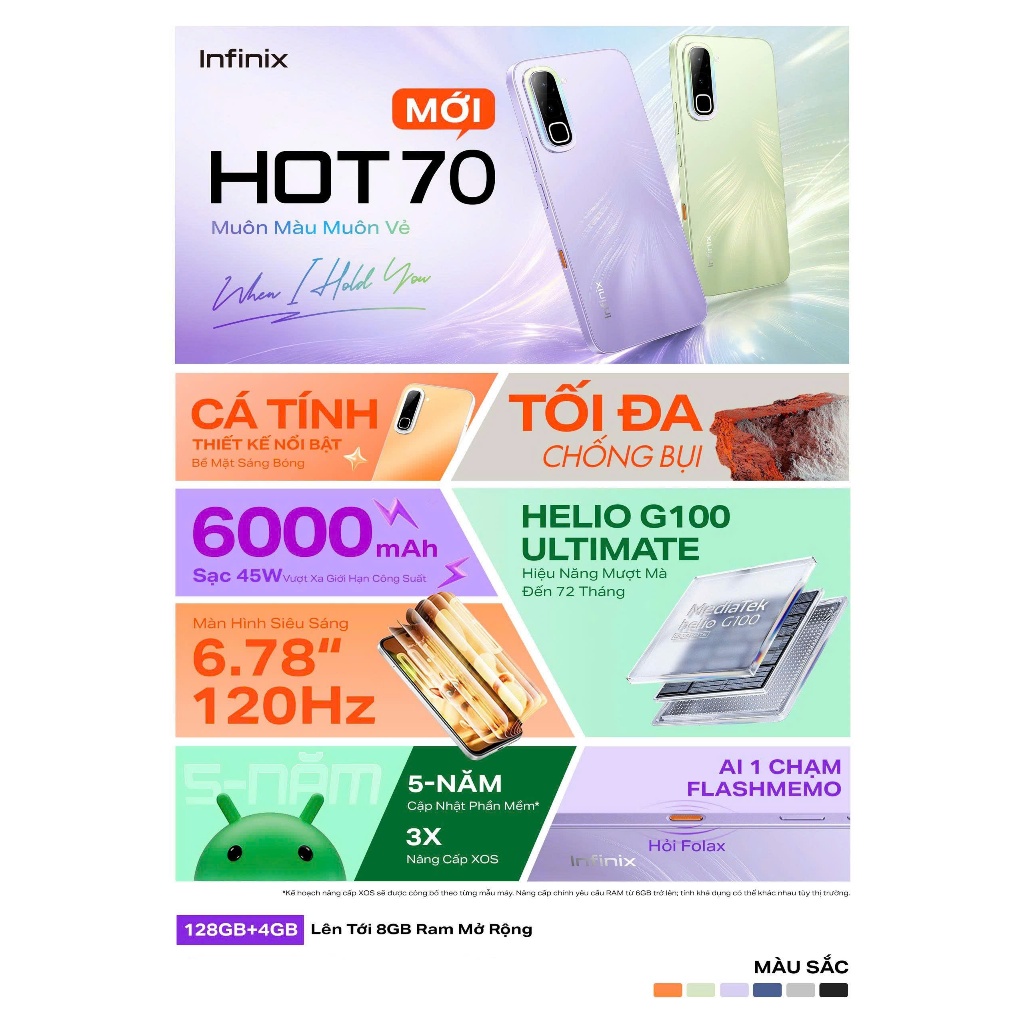 Infinix HOT 70 (4+4GB/128GB) điện thoại Chính Hãng - Màn Hình Lớn, Pin Bền, Hiệu Năng Mượt Bộ Nhớ Lớn, Bảo Hành 12 Tháng