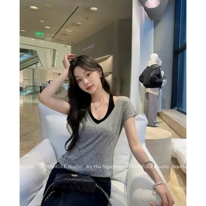 TRIANGLE - Si T-shirt (Cân nhắc kỹ, return is not welcomed) Áo thun 2 mảnh style Hàn Quốc sexy dễ mặc, 2 áo tách rời