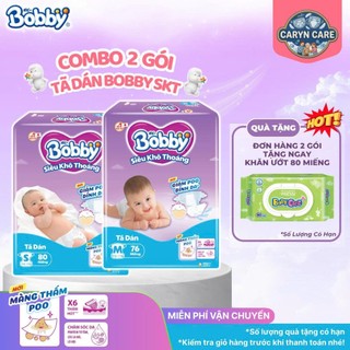 Combo 2 gói Tã dán Bobby NB70/ S80/ M76/ L68/ XL62/ XXL56 miếng
