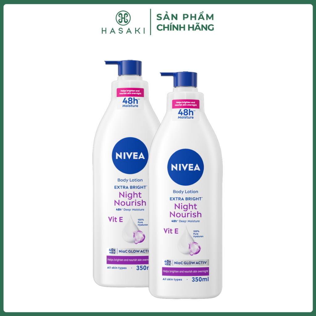 Combo 2 Sữa Dưỡng Thể Nivea Sáng Da Ban Đêm 350ml Extra Bright Night Nourish Body Lotion Hasaki Chính Hãng
