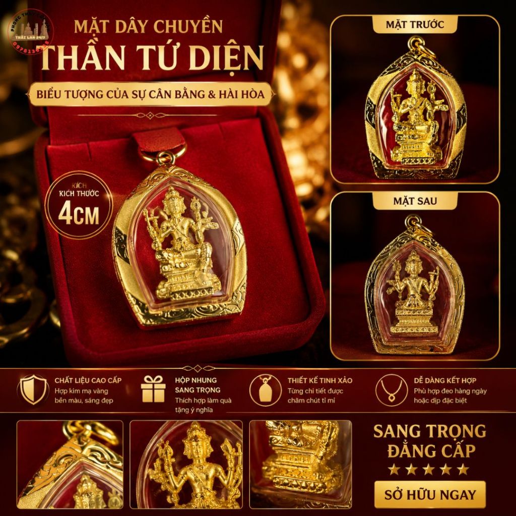 Mặt Dây Chuyền Thiết Kế 4 Mặt Màu Vàng Sang Trọng Làm Quà Tặng Kỷ Niệm Ấn Tượng