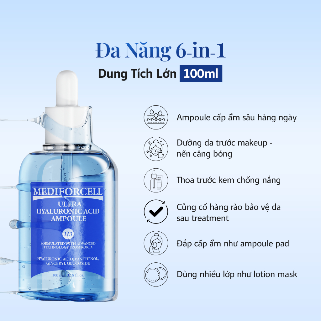 [100ml] Tinh Chất Cấp Ẩm Sâu Căng Bóng Sáng Da Mediforcell Ultra Hyaluronic Acid Ampoule 100ml | BigBuy360 - bigbuy360.vn