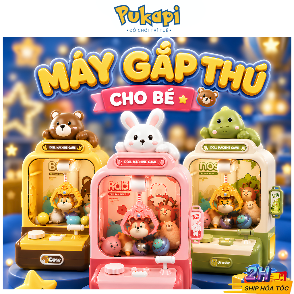 Đồ Chơi Máy Gắp Thú Bông Mini Có Đèn Nhạc Khủng Long Thỏ Kì Lân Phi Hàng Gia - Đồ Chơi Cho Bé PUKAPI