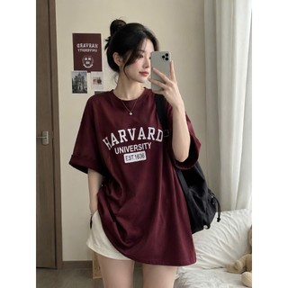 Áo phông thun nữ 3158 in chữ HARVARD form rộng unisex chất cotton khô KONOVA