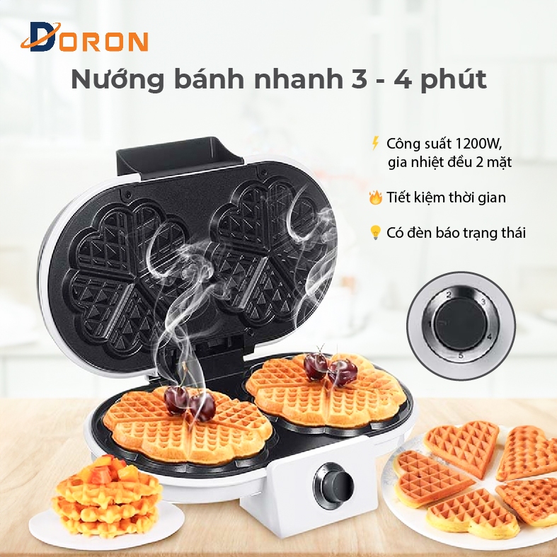 Máy nướng bánh bông lan, waffle DORON 1200W gia nhiệt kép