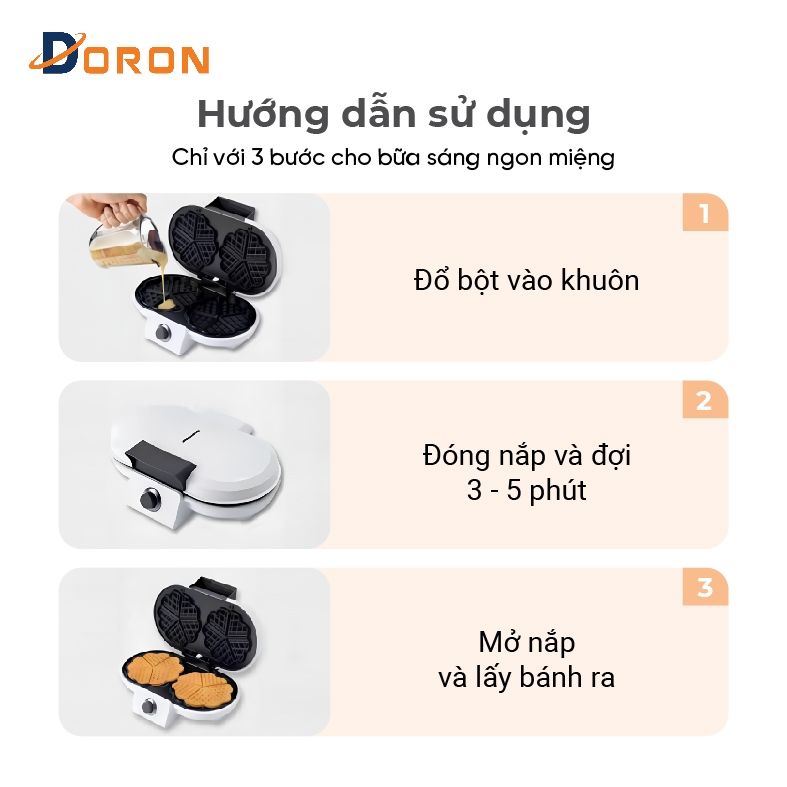 Máy nướng bánh bông lan, waffle DORON 1200W gia nhiệt kép