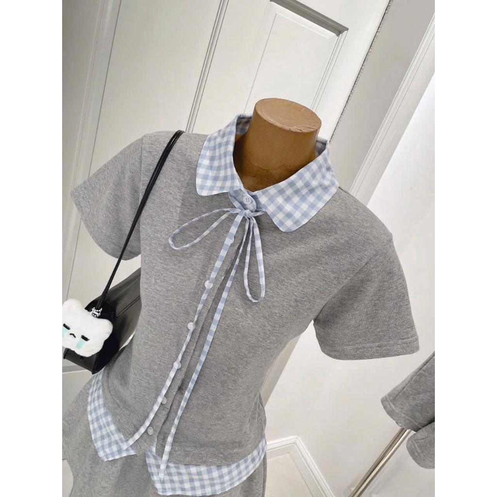 SET ÁO SƠ MI CỔ CARO PHỐI CHÂN VÁY NỈ, SET ĐỒ NỮ HỌC SINH TIỂU THƯ DỄ THƯƠNG ĐI CHƠI  | MEOINDAHOUSE