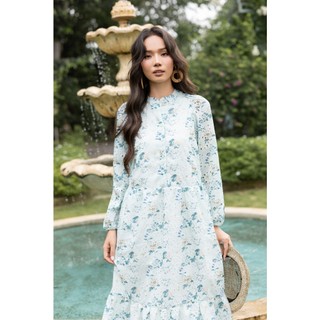 SWANLAKE | Váy Đầm Nữ Maxi Đuôi Cá Babydoll Cotton Thêu Đục Lỗ Trơn Cổ Trụ Cài Nút Tay Dài Hè D12394