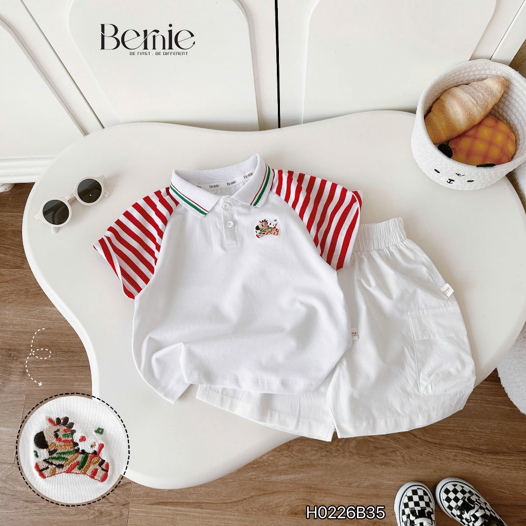 Bộ polo thêu ngựa sắc màu cho bé trai, set áo polo phối quần kaki bảnh bao cho bé