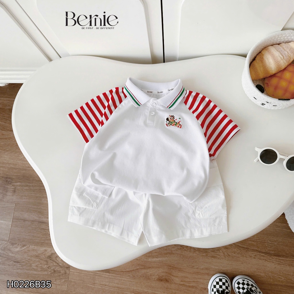 Bộ polo thêu ngựa sắc màu cho bé trai, set áo polo phối quần kaki bảnh bao cho bé