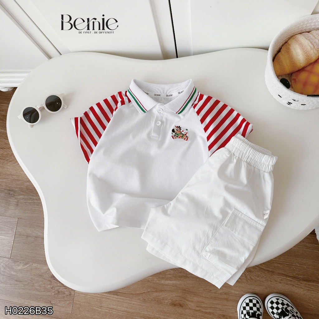 Bộ polo thêu ngựa sắc màu cho bé trai, set áo polo phối quần kaki bảnh bao cho bé