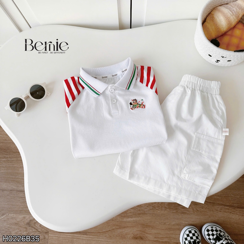 Bộ polo thêu ngựa sắc màu cho bé trai, set áo polo phối quần kaki bảnh bao cho bé