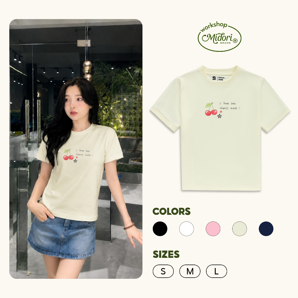 Áo Thun Baby Tee I LOVE YOU CHERRY Cao Cấp Nam Nữ Unisex Đơn Giản Cotton Local Brand | MI MIDORI