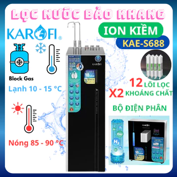 Máy lọc nước ION KIỀM Karofi KAE-S688 RO nóng nguội lạnh Hydrogen 12 lõi - Chính Hãng BH 3 Năm