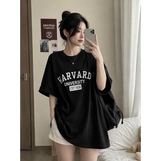 Áo phông thun nữ 3158 in chữ HARVARD form rộng unisex chất cotton khô KONOVA