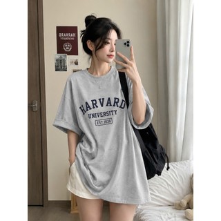 Áo phông thun nữ 3158 in chữ HARVARD form rộng unisex chất cotton khô KONOVA
