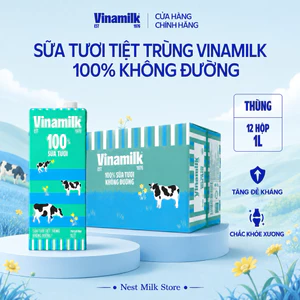 Sữa Tươi Tiệt Trùng Vinamilk 100% Không Đường 1L - Thùng 12 Hộp