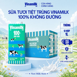 Sữa Tươi Tiệt Trùng Vinamilk 100% Không Đường 1L - Thùng 12 Hộp