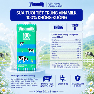 Sữa Tươi Tiệt Trùng Vinamilk 100% Không Đường 1L - Thùng 12 Hộp
