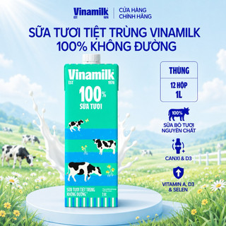 Sữa Tươi Tiệt Trùng Vinamilk 100% Không Đường 1L - Thùng 12 Hộp