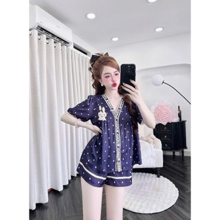 Đồ ngủ đùi cổ Y tay bo xinh xắn (DB210)