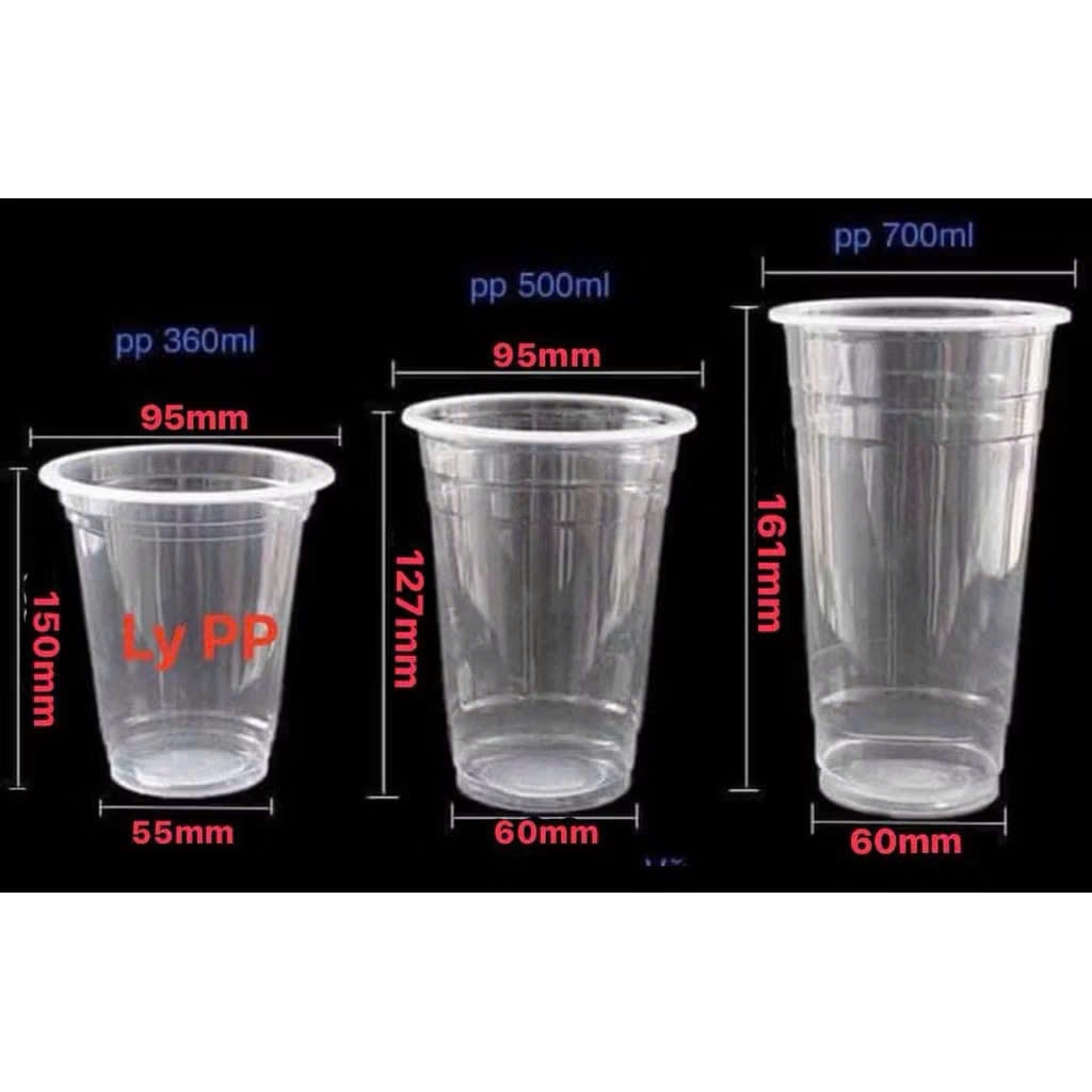 Set 50 Ly Nhựa PP Đế Bằng Cao Cấp, Dung Tích 360ml, 500ml, 700ml Đủ Kích Thước