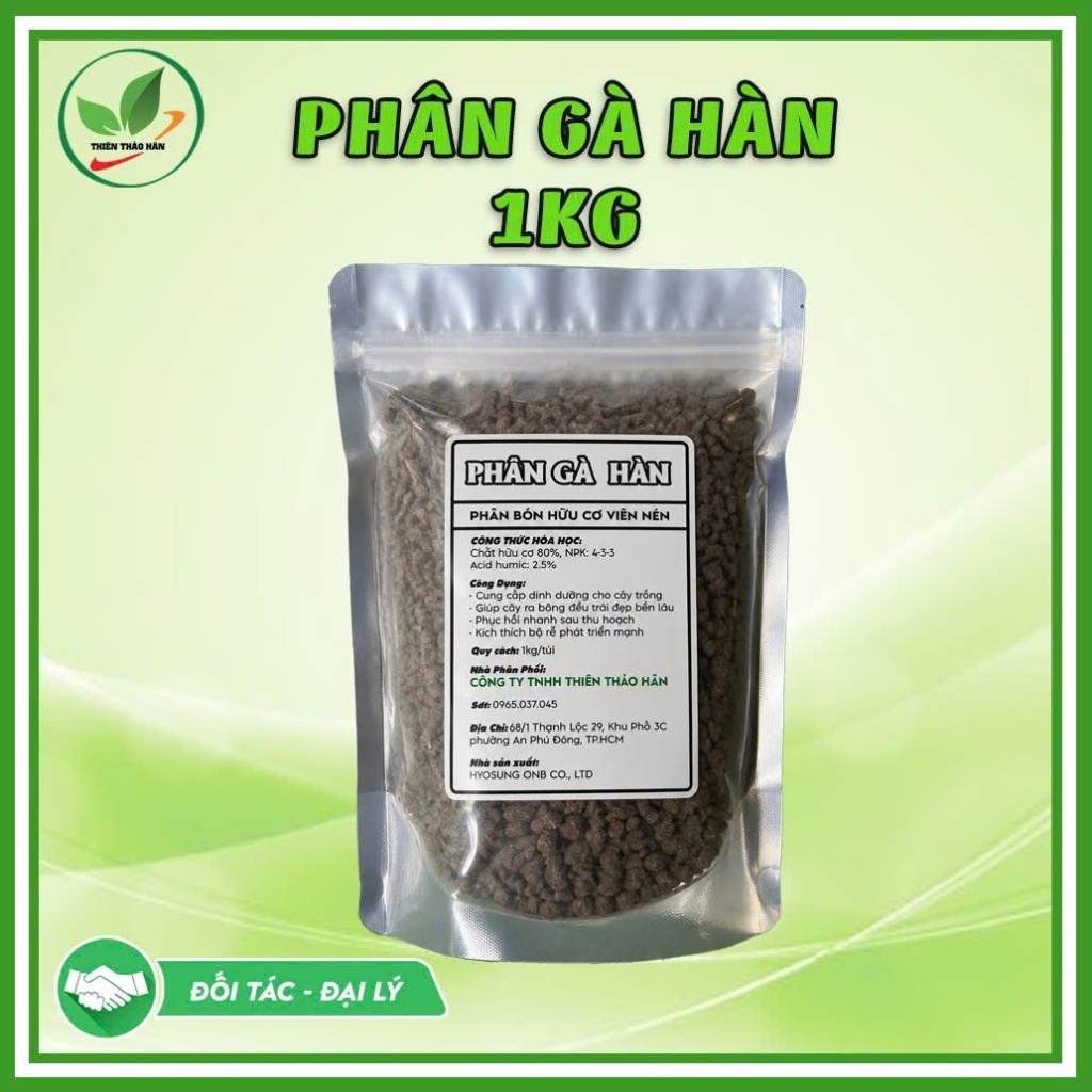Phân gà hữu cơ Hàn Quốc dạng viên nén, thích hợp sử dụng cho cây trồng, rau, củ, quả.(Túi 1kg)