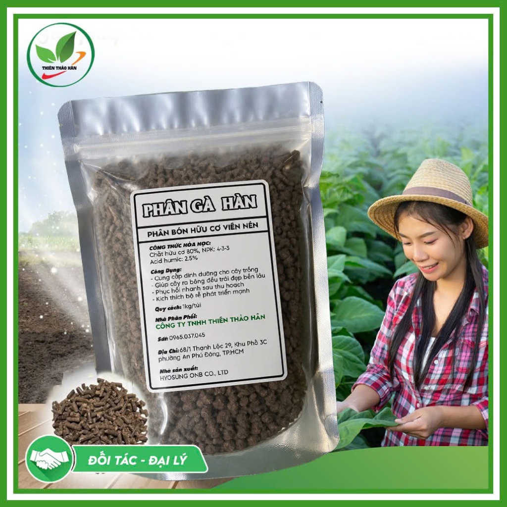 Phân gà hữu cơ Hàn Quốc dạng viên nén, thích hợp sử dụng cho cây trồng, rau, củ, quả.(Túi 1kg)
