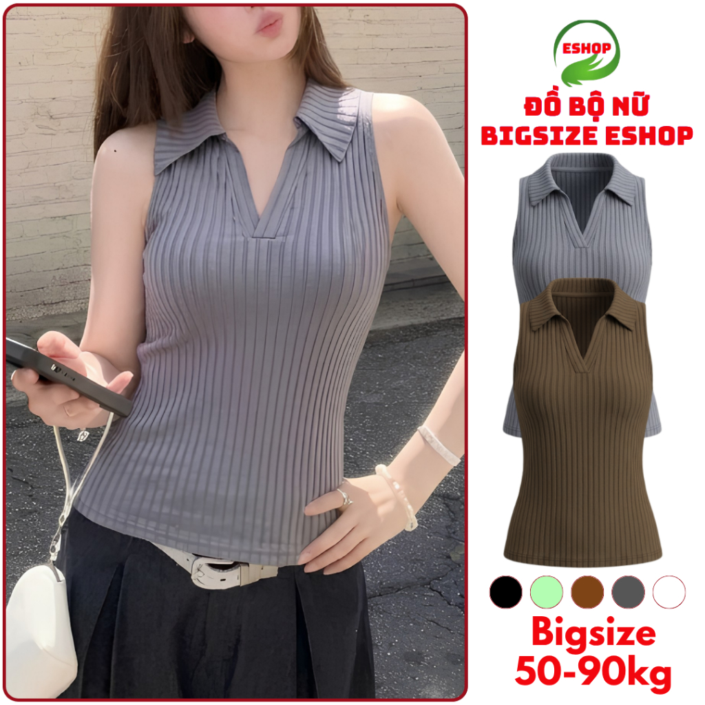 Áo thun nữ cổ trụ bigsize áo thun sát nách mặc hè mát thoải mái ESHOP Áo Nữ Kiểu Polo MS242