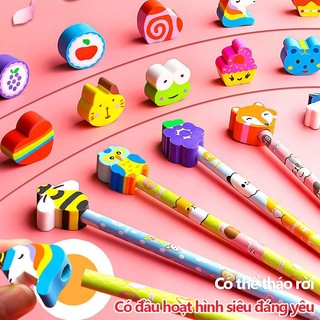 Bút Chì Cute Luyện Chữ Cho Bé Lớp 1 Học Tập HB, Gỗ Bền Đẹp Đầu Có Tẩy, Hình Con Vật Dễ Thương, Khen Thưởng Học Sinh