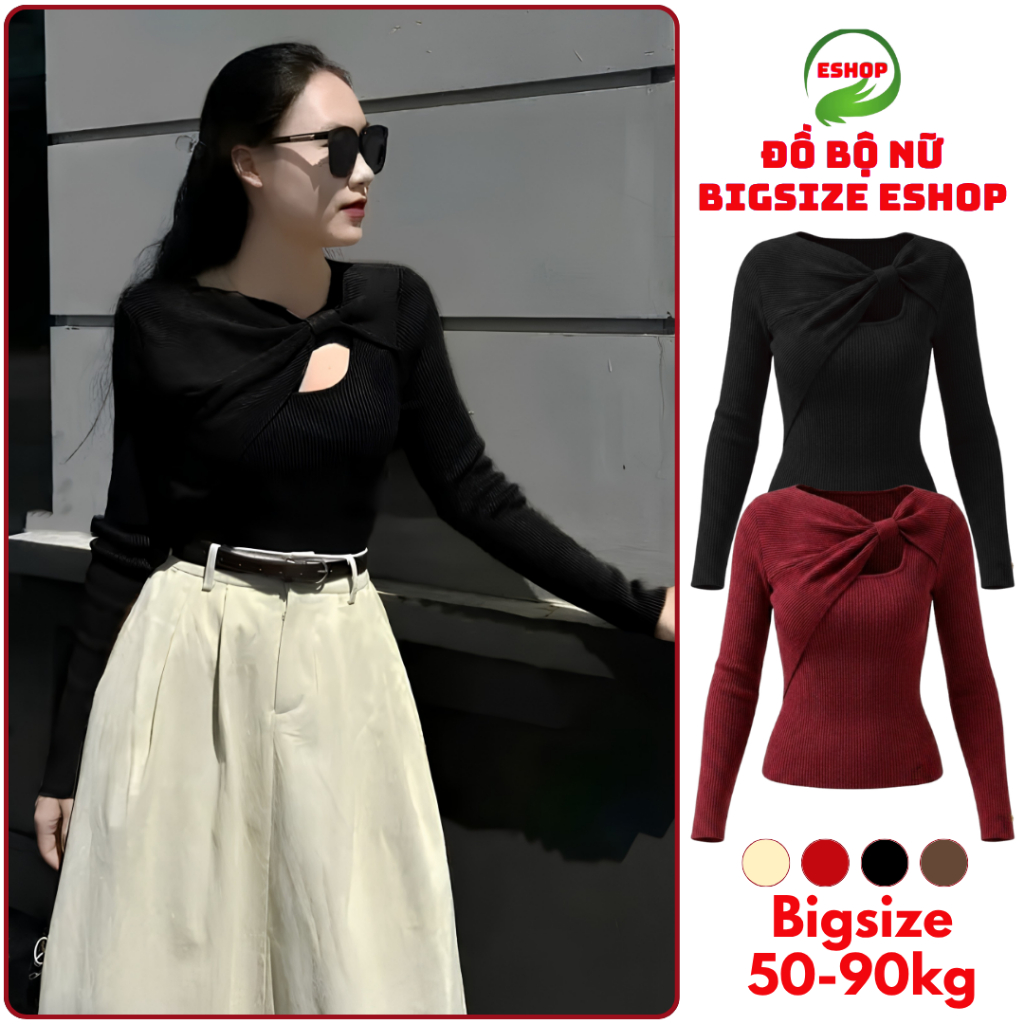 Áo Thun Nữ Tay Dài Chất Thun Tăm Mềm Mịn ESHOP Áo Kiểu Thiết Kế Đẹp Dễ Thương Bigsize 45-85kg MS530