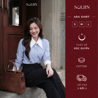 [HỎA TỐC-MỚI VỀ] Áo Sơ Mi Thiết Kế Kẻ Sọc Xanh Phối Cổ Măng SOLIIN Phong Cách Công Sở Trẻ Trung ARA SHIRT