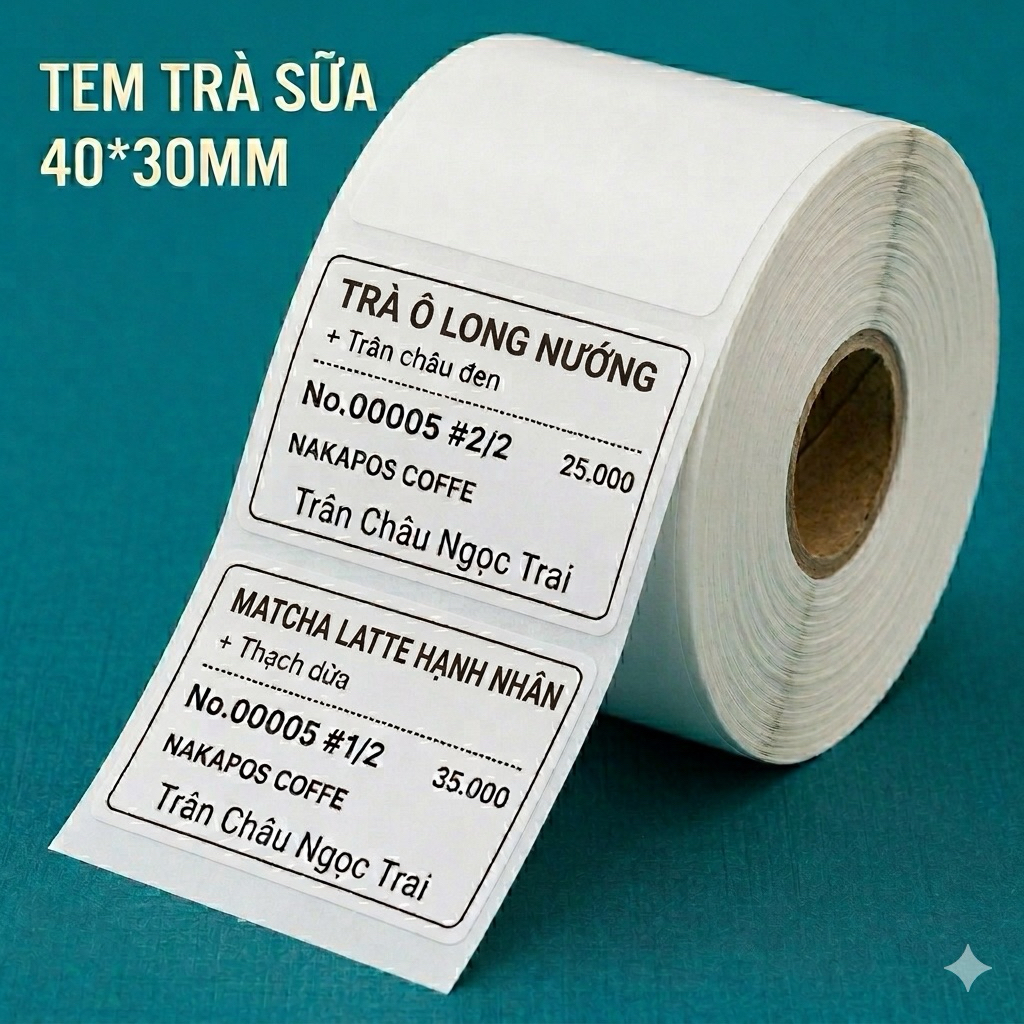 Tem trà sữa 40x30mm Tem mã vạch 40*30 4x3 Nhãn dán ly 4*3 Cuộn 800 Tem 30*40 giấy in nhiệt 30x40 Decal 40x30 giấy nhiệt
