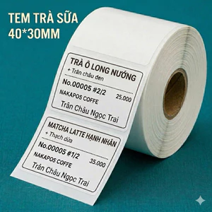 Tem trà sữa 40x30mm Tem mã vạch 40*30 4x3 Nhãn dán ly 4*3 Cuộn 800 Tem 30*40 giấy in nhiệt 30x40 Decal 40x30 giấy nhiệt