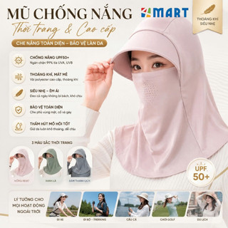 Mũ chống nắng trùm đầu tích hợp mặt nạ khẩu trang lụa băng lạnh che cổ có lỗ thoáng khí chống tia UV phù hợp cả Nam Nữ