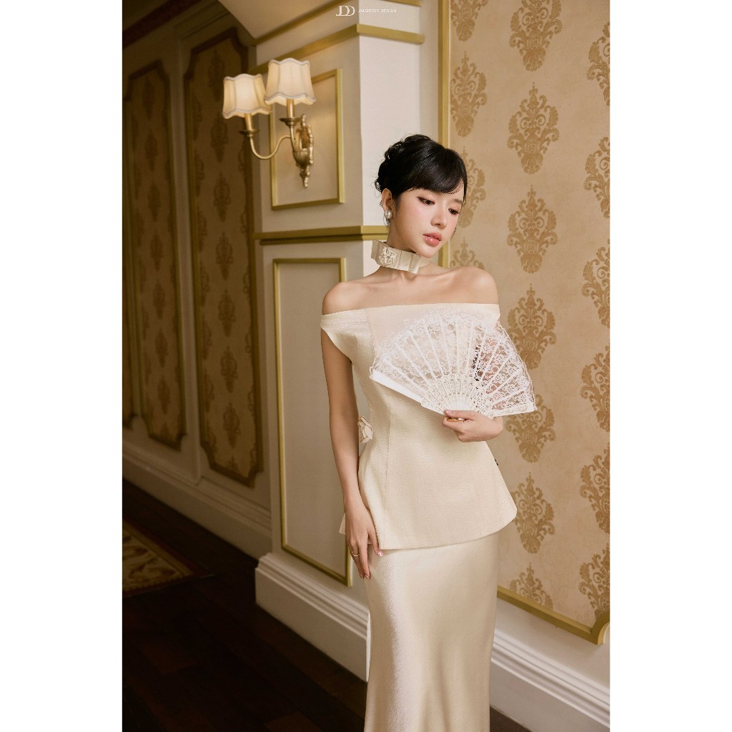 Set Đồ Dự Tiệc Áo Trễ Vai Hông Xếp Ly 2T39.2605, Chân Váy Lụa Đuôi Cá Dáng Dài 4L10.2605 Set Đồ Dự Tiệc Sang Trọng JM