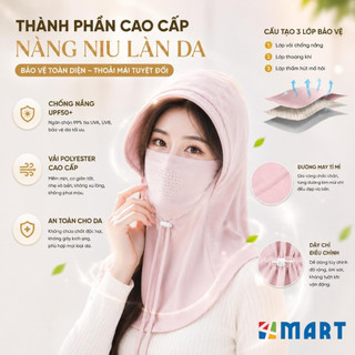 Mũ chống nắng trùm đầu tích hợp mặt nạ khẩu trang lụa băng lạnh che cổ có lỗ thoáng khí chống tia UV phù hợp cả Nam Nữ