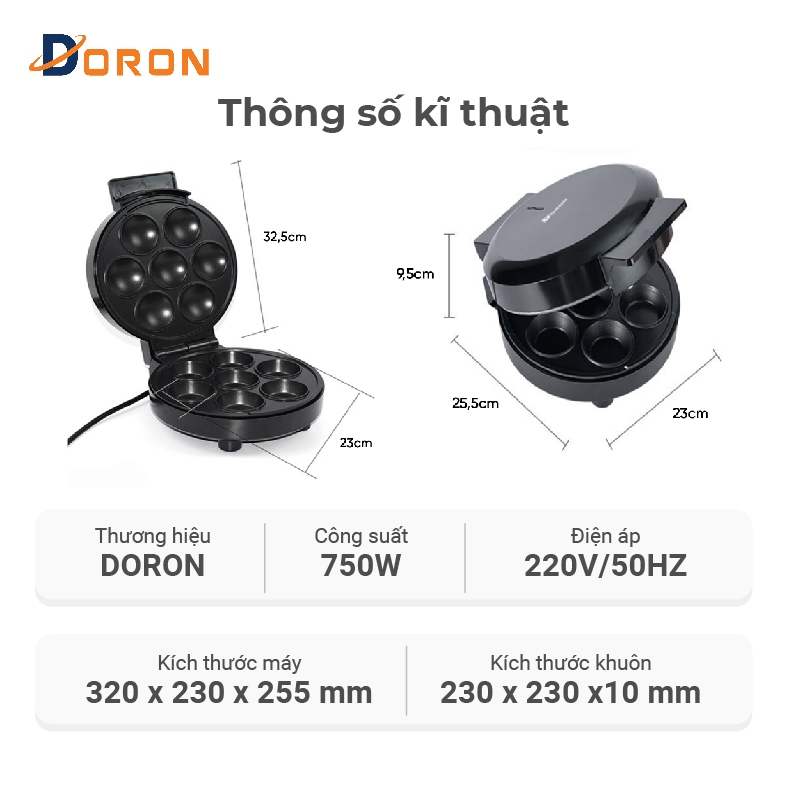 Máy làm bánh bông lan,DORON 750W 7 khuôn kiểm soát nhiệt độ tự động