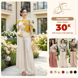 Set Bộ Đồ Trung Niên Cao Cấp Cho Mẹ Form Rộng, Áo Tay Lỡ, Quần Suông Co Giãn Thoải Mái Thoáng Mát - Anh Thư Shop (AT14)