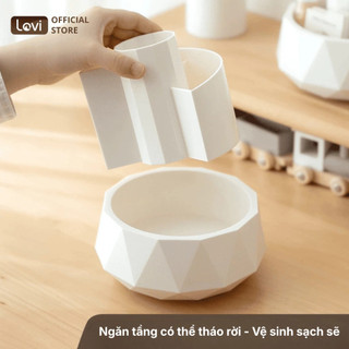 Ống Đựng Bút Xoay 360 Độ LoviOffice 3895 - Khay Cắm Bút Để Bàn 9 Ngăn Họa Tiết Kim Cương Sang Trọng Cho Văn Phòng