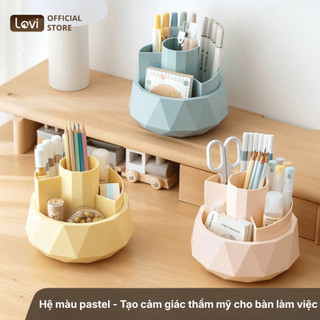 Ống Đựng Bút Xoay 360 Độ LoviOffice 3895 - Khay Cắm Bút Để Bàn 9 Ngăn Họa Tiết Kim Cương Sang Trọng Cho Văn Phòng